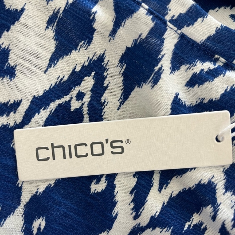 NWT Chico’s Blue & White‎ Patterned Women's Short Sleeve Top, XL - Picture 9 of 11